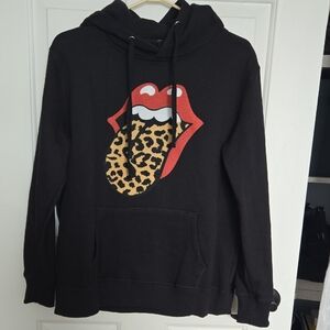 the Rolling Stones Black Hoodie with Red Lips and Leopard Tongue